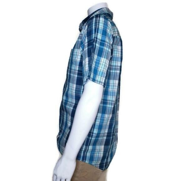 George Mens Short Sleeve Plaid button up Shirt Size S Blue & White vacation - Picture 4 of 5